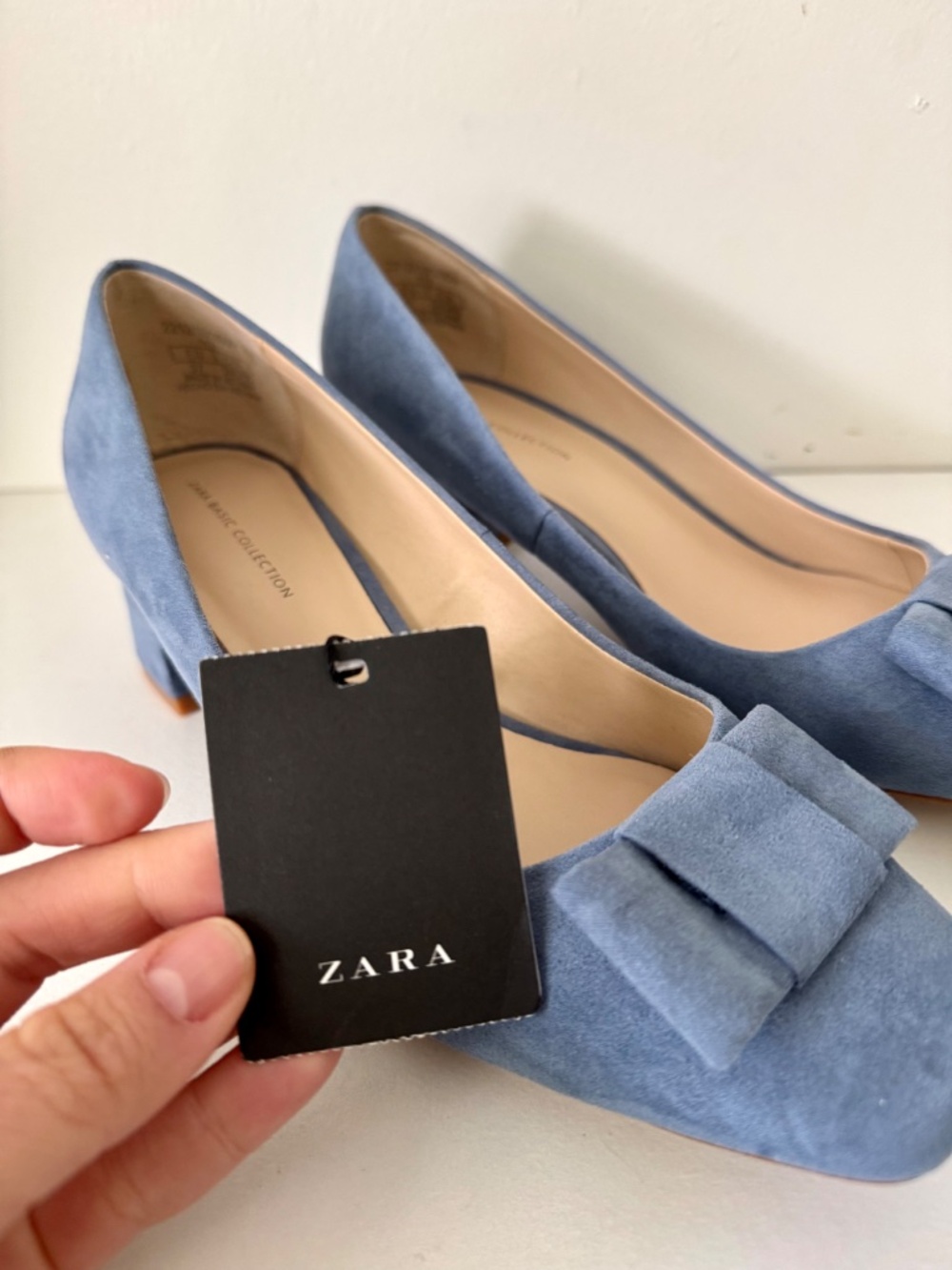NEW! Zara Blue Suede Leather Bow Detail Block Heels | Size 37 (US 6.5) - Picture 4 of 12
